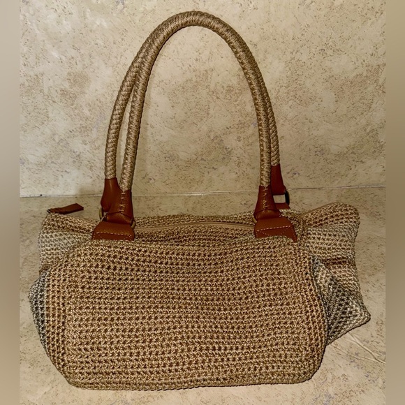 The Sak Cambria Crochet Woven Shoulder Bag Tote Sand Stripe - Picture 10 of 13